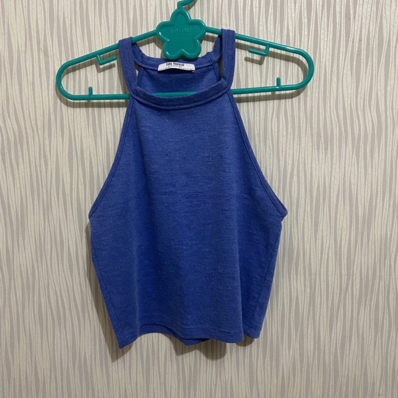 Preloved 100% original authentic zara tank top halter neck biru blue navy lucu bagus murah termurah 