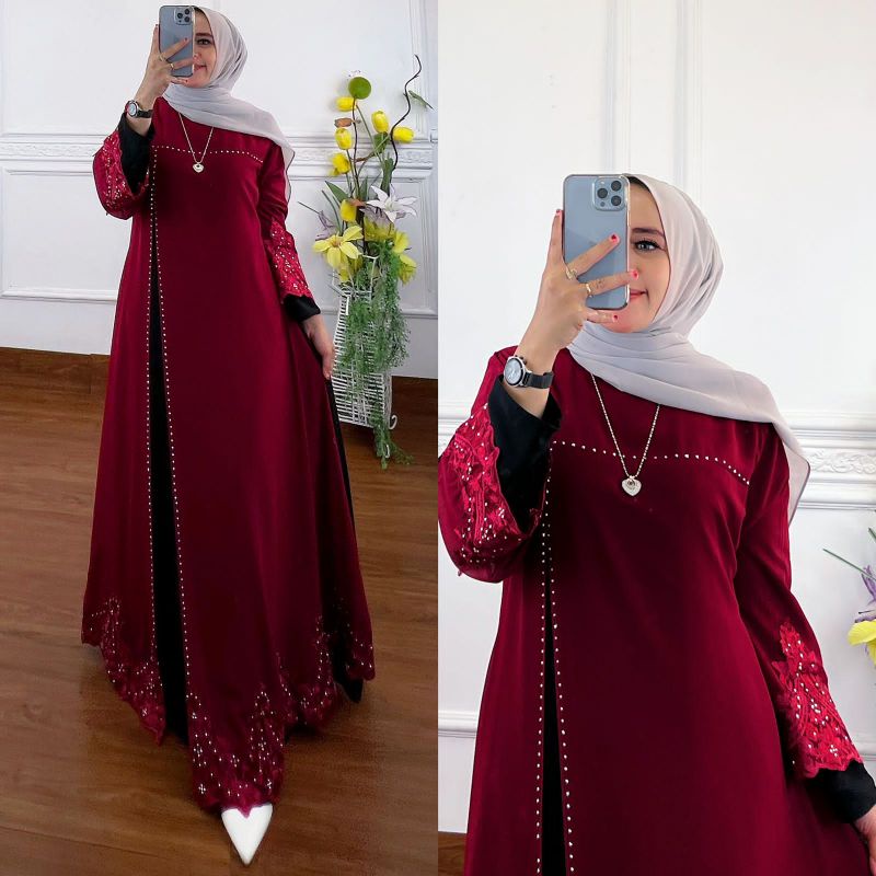 REALPICT DRESS ARIFA BAHAN FULL CERUTY APLIKASI BORDIR SWAROSKY LD 110 PB 140 TERBARU PREMIUM BEST S