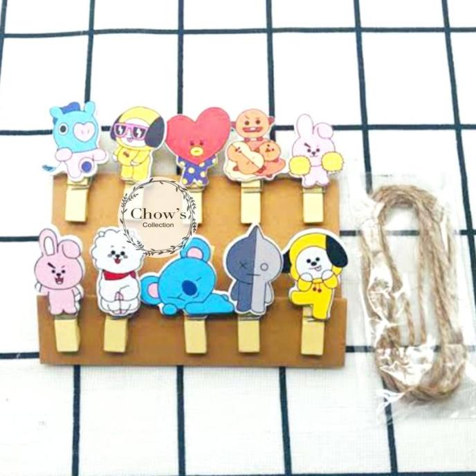 

] Jepitan Foto Klip Kayu / Wooden Photo Clip BT21 Tata Cooky Chimmy