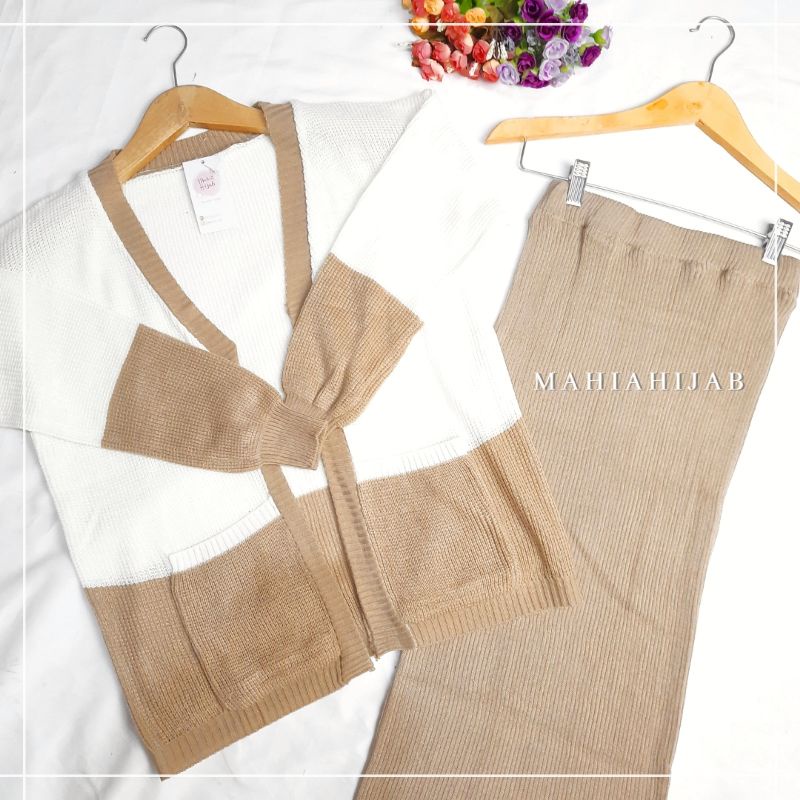 One Set Hari Cardigan + Rok rajut span , Outfit rajut wanita premium , Setelan lengkap, Outfit rajut, Daily outfit, Rok knit