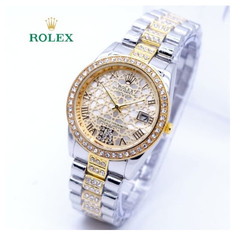 BAJ JAM TANGAN ROLEX RANTAI PLAT MADU JAM TANGAN MURAH WANITA RX012