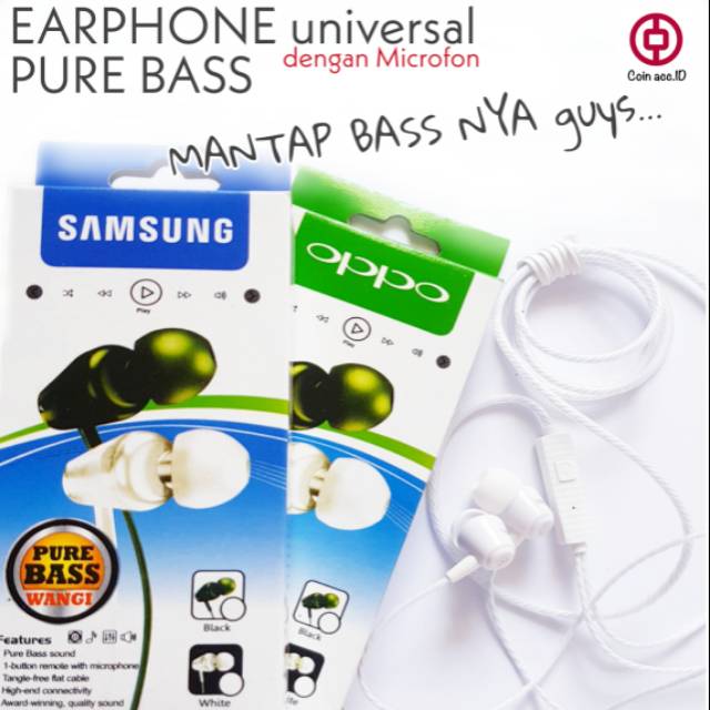 Handsfree / headset universal OPPO SAMSUNG PURE BASS - earphone megabass oppo samsung