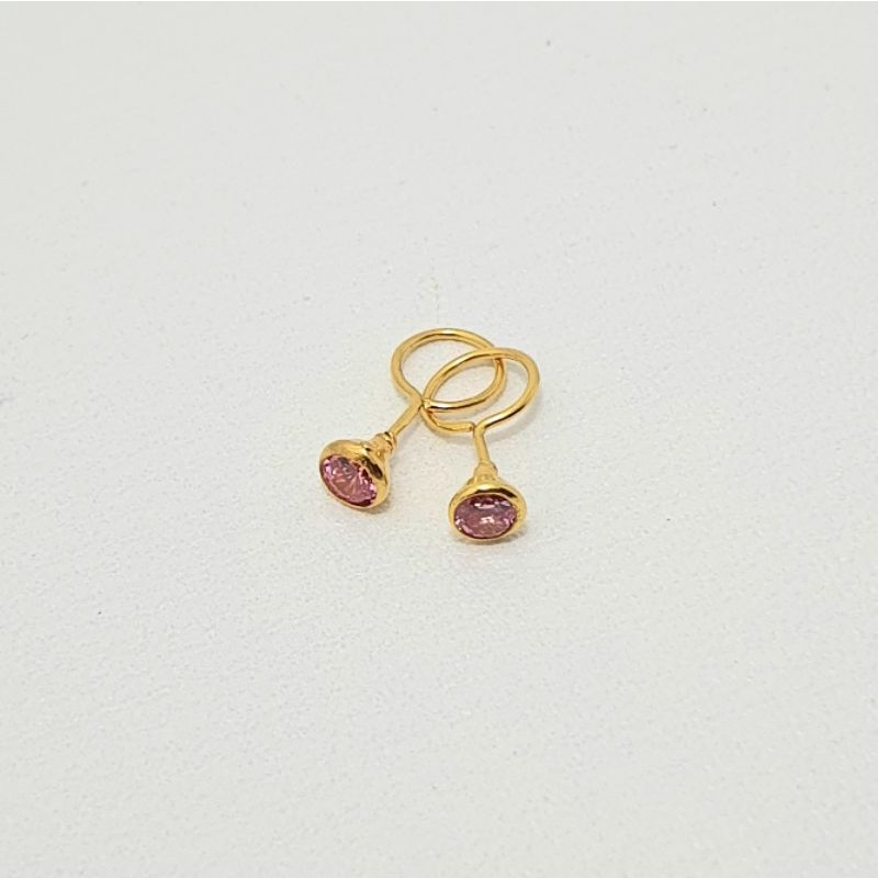 Anting Bayi Emas Muda Model Toge Mata Pink 1/4 Gram