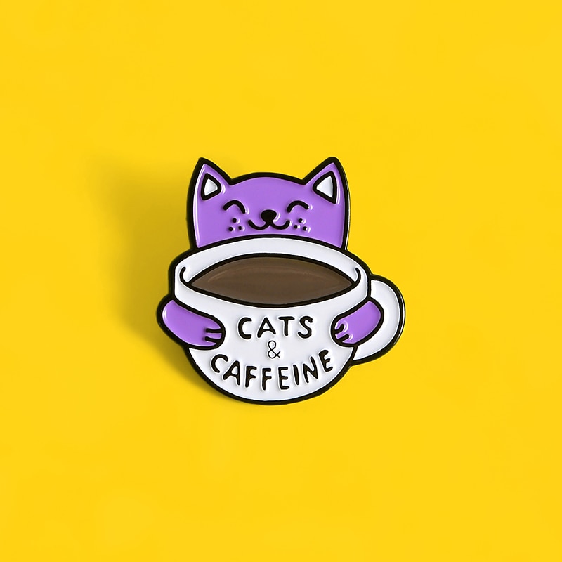 Pin Bros Lencana Enamel Bentuk Cangkir Kopi Kucing Untuk Hadiah