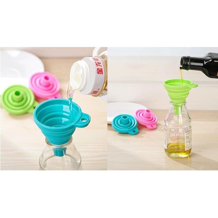 Corong Bulat Lipat Air Karet Silikon Minyak Collapsible Mini Funnel