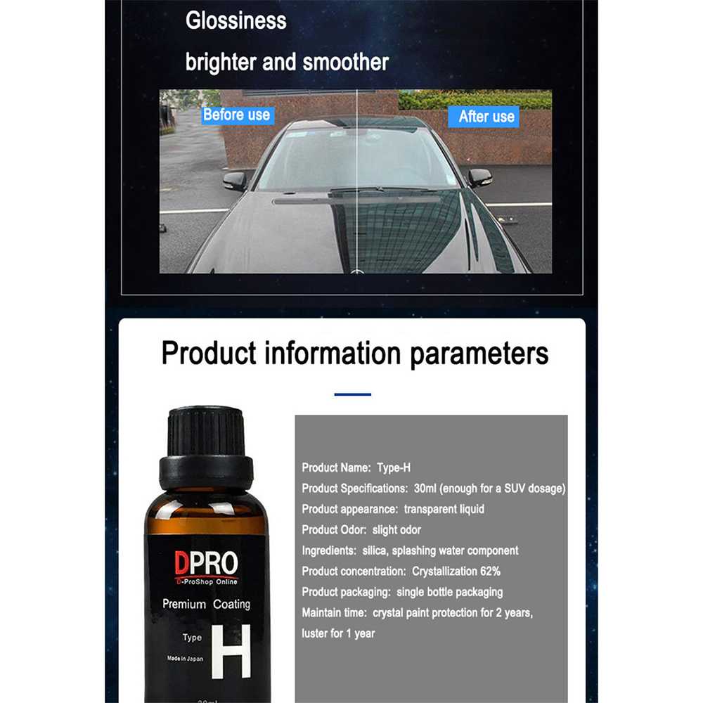 DPRO Premium Paint Coating Liquid Hydrophobic Mobil 9H Type H 30ml