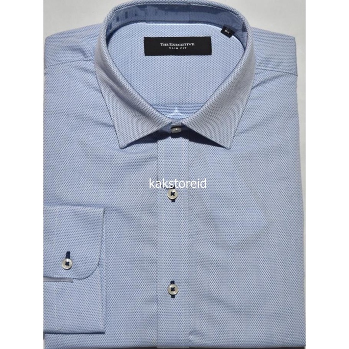 THE EXECUTIVE Kemeja Pria Lengan Panjang Biru Motif Slimfit EXS 71