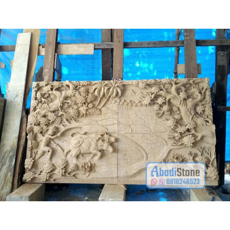 relief batu alam hiasan dinding ukiran batu putih paras