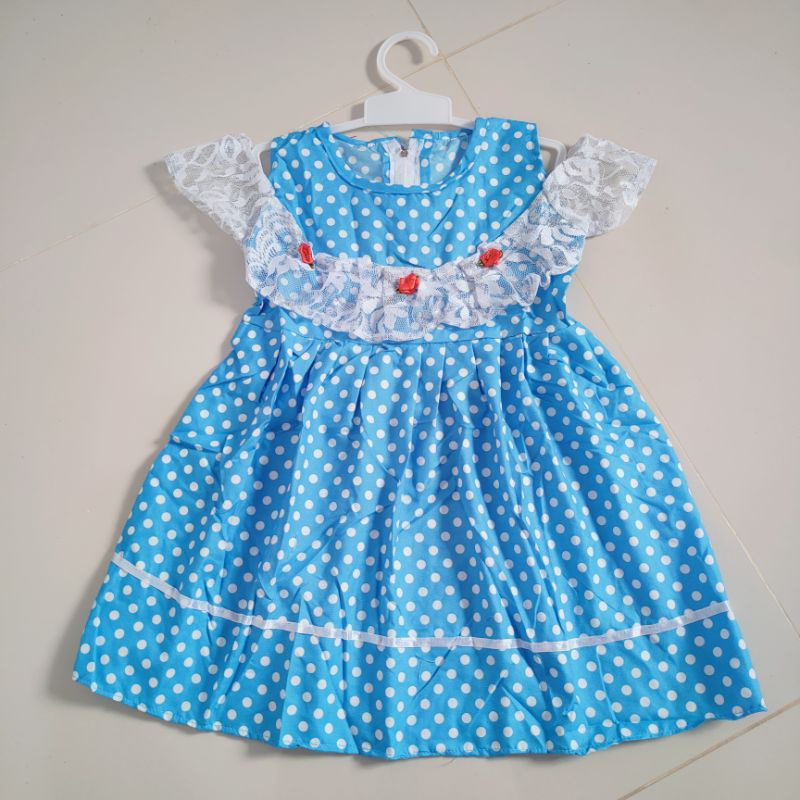 Dress sabrina anak 1 2 tahun polka dress anak tutul (dress sabrina brokat putih KANA)