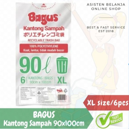 BAGUS Kantong Plastik Sampah 90liter [ Size XL / isi 6 pcs] Eco Friendly Kuat Bening Transparan