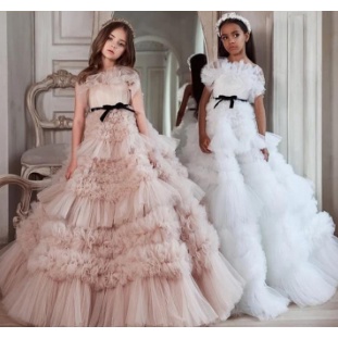 ONE PIECE RETAIL CHILDREN SPECIAL OCCASION PARTY WEAR FLUFFY VOLUME LAYERS PLEATED TULLE FLOWER GIRL