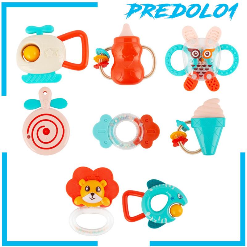 (Predolo1) 8pcs / Set Mainan Rattle Teether + Shaker Untuk Bayi Laki-Laki / Perempuan 3-12 Bulan
