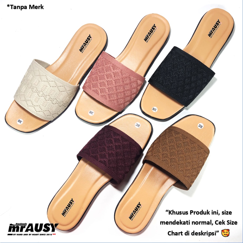 Sandal Murah Wanita Teplek Flat Selop mrAUSY Strap 1 Ban 1 Bisban Rajut Teplek