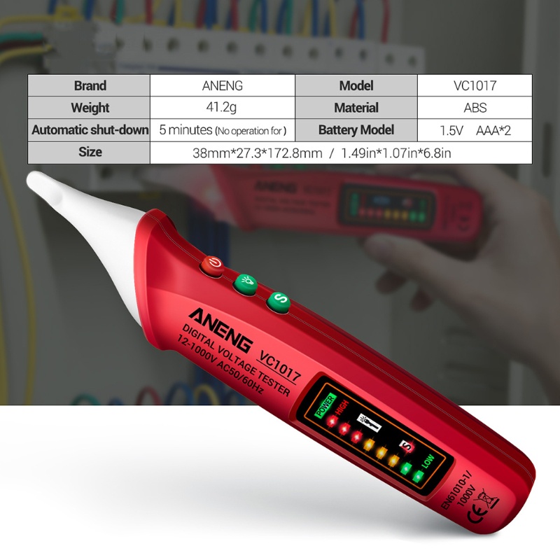 Btsg ANENG- VC1017 AC Voltage Detector Tester Meter 12V-1000v Non-Kontak