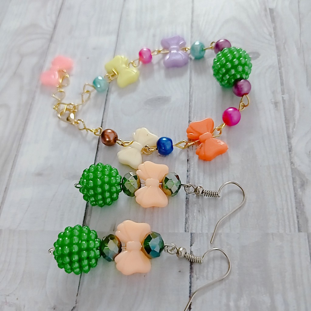 HARGA 1 SET  Anting + Gelang Handmade/anting kekinian/Gelang korea pastel By Tokopelanginicer