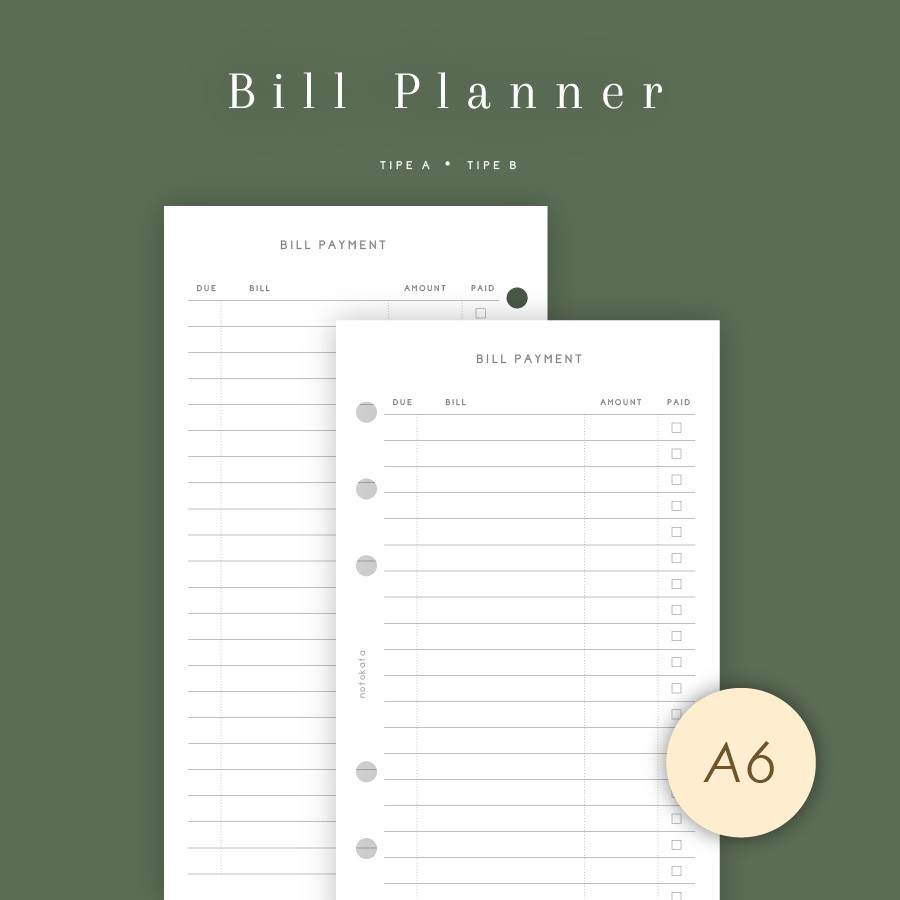 

A6 - Loose Leaf Bill Planner by Notokata - 3012