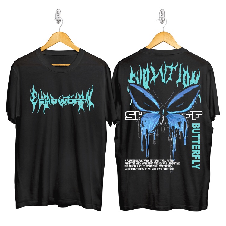 Kaos Showoff Butterfly  Kaos Kupu - Kupu  Kaos Distro  Cotton Combed  T-shirt Pria Wanita