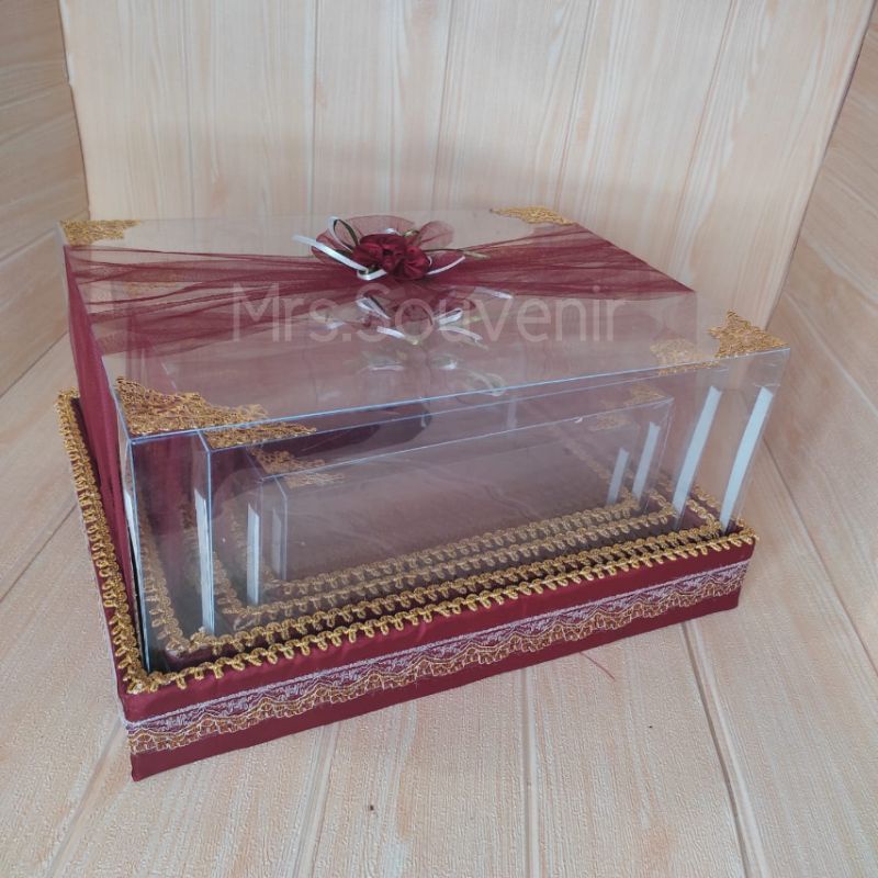 Box Kotak Hantaran Seserahan Model Tutup Hiasan Kain Tile Silang Bunga Daun 1 Set isi 4