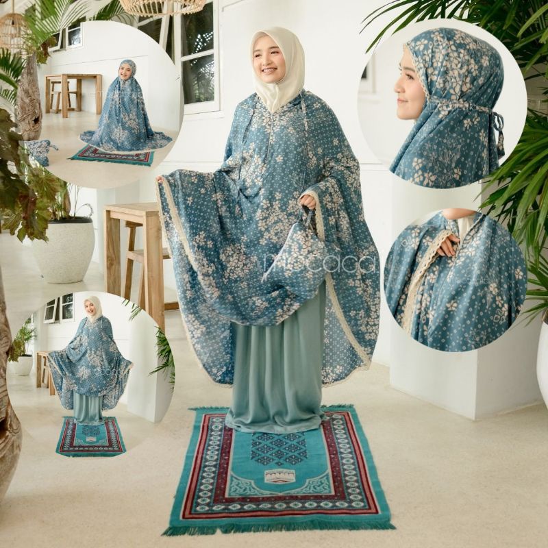 mukena dewasa jumbo travelling 2 in 1 sleting deoan ponco wardah biru rayon premium jumbo hijau navy
