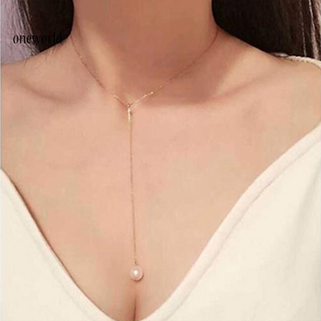 (ord) Kalung Rantai Adjustable Dengan Liontin Mutiara Imitasi Untuk Wanita