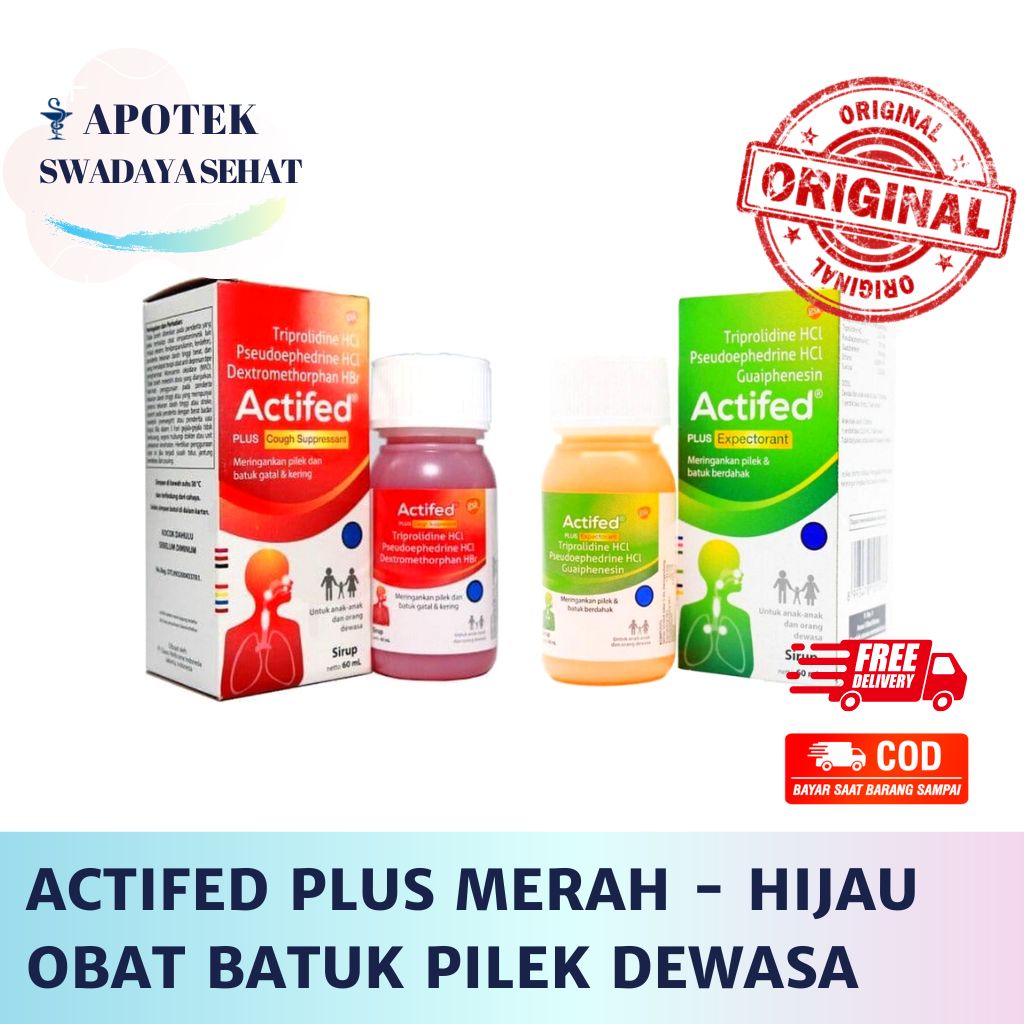 ACTIFED PLUS EXPECTORANT Hijau - COUGH SUPPRESSANT Merah 60ML - Obat Batuk Pilek Dewasa Anak Sirup Syrup Kering Dahak