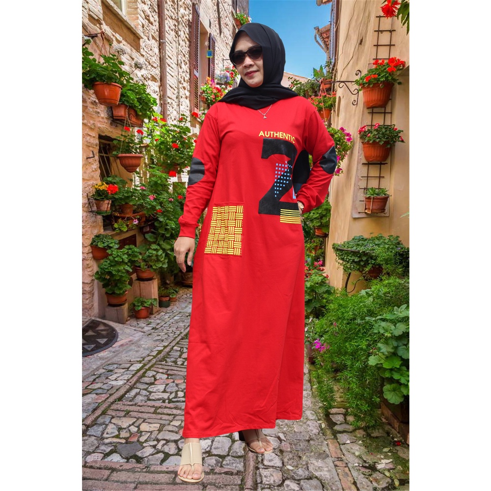 Gamis Motif Zolaqu Bahan Combed Premium Casual Dress Wanita Muslimah Warna Merah Cabe