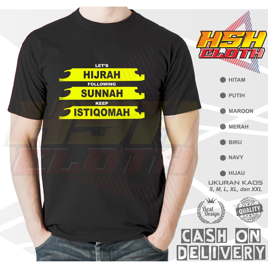 Baju Kaos Distro Dakwah Let's Hijrah Islami Hijrah Bisa Custom - HSHCloth