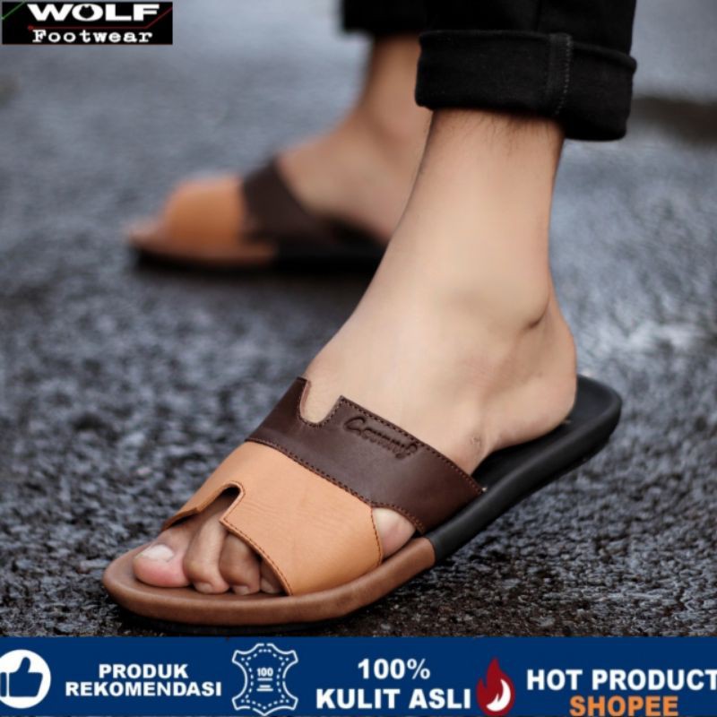 COMBI BROWN Sandal pria kulit asli cevany original handmade sandal jepit kulit pria bisa COD