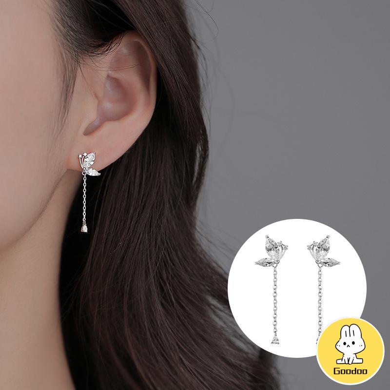 Anting Kupu-kupu Rumbai Drop Earrings Retro French Temperamen Indah Flash Diamond Earrings -Doo