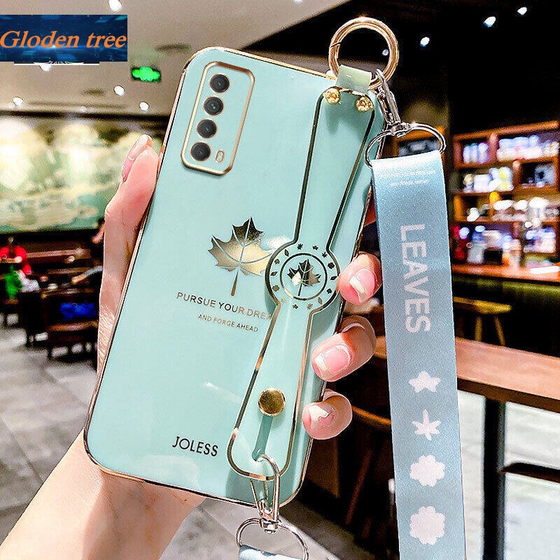 Case Motif Daun Maple Dengan lanyard Untuk Huawei Y7A