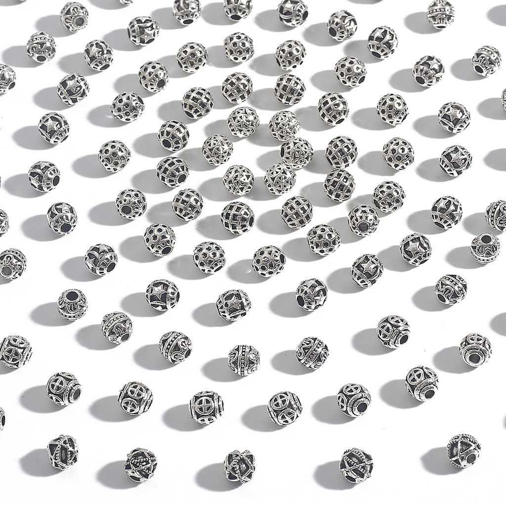 20pcs / Lot Manik-Manik Antik Hollow Diameter 6mm Bahan Zinc Alloy Lapis Silver Untuk Perhiasan Charms