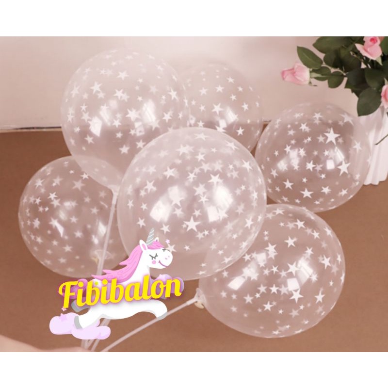 Balon latex transparan motif bintang / balon ulang tahun
