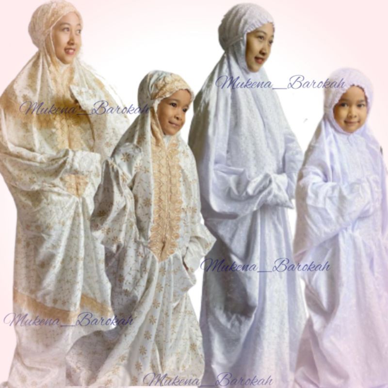 (NEW)MUKENA TERUSAN PRADA ANAK DEWASA | MUKENA TERUSAN SUTRA BORDIR KOMBI RENDA COUPLE