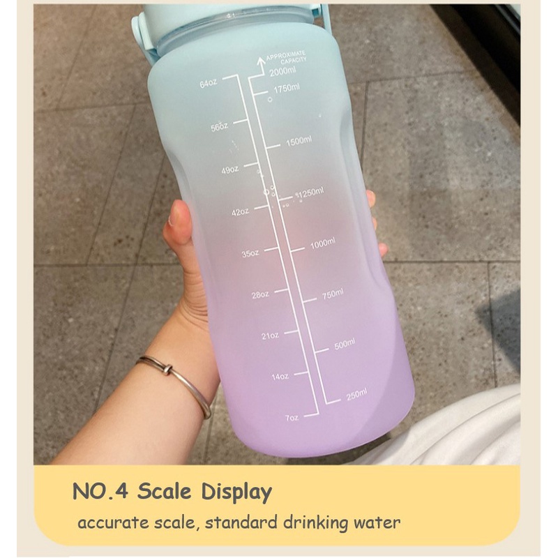 Botol Air Minum Portable Kapasitas Besar 2000ml Dengan Sedotan Untuk Olahraga / Fitness / Outdoor / Travel