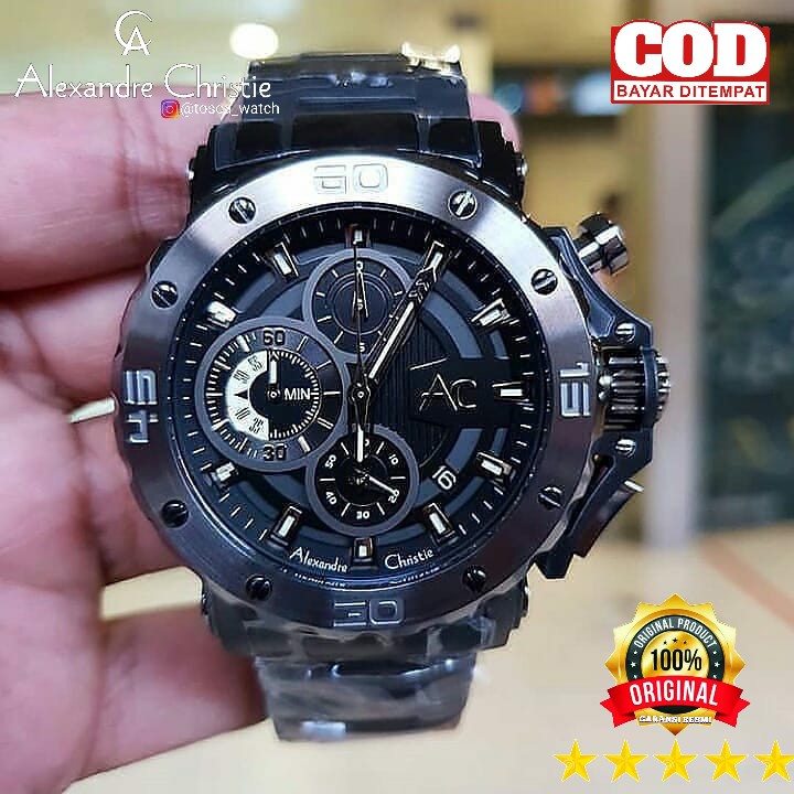 Jam Tangan Ori Alexandre Christie Pria AC 9205 / Alexander Christie 9205 Black rantai
