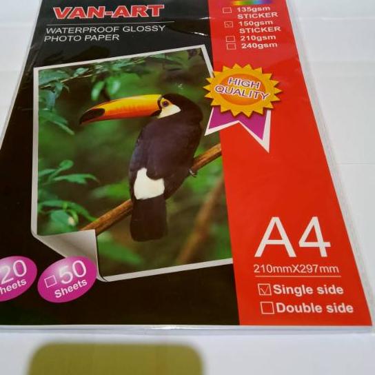 

10.10 COD SATU PACK ( 20 LEMBAR ) Kertas Foto Sticker Kertas Photo Sticker Glossy A4 Van-Art 150 Gsm