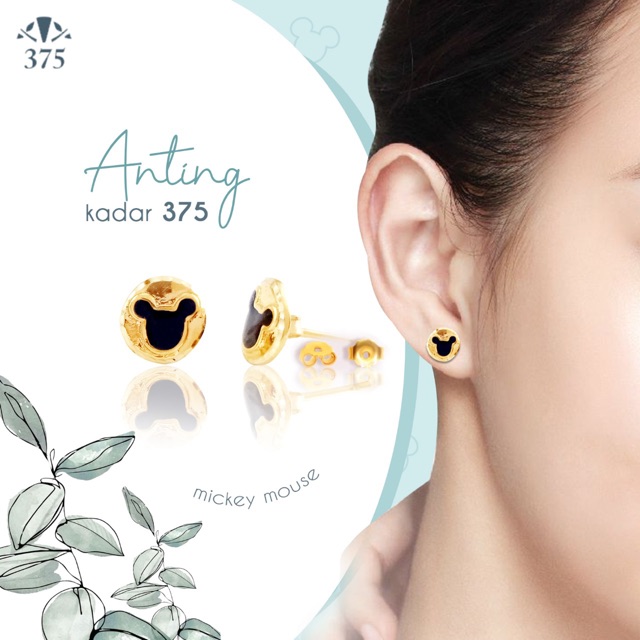 Anting tusuk / giwang mickey mouse best seller emas asli kadar 375