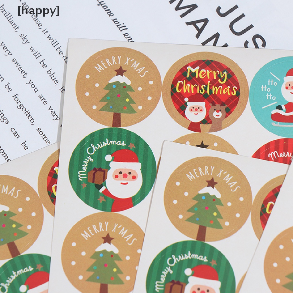 120pcs Stiker Label Kemasan Bentuk Bulat Desain Merry Christmas Untuk Hadiah Natal