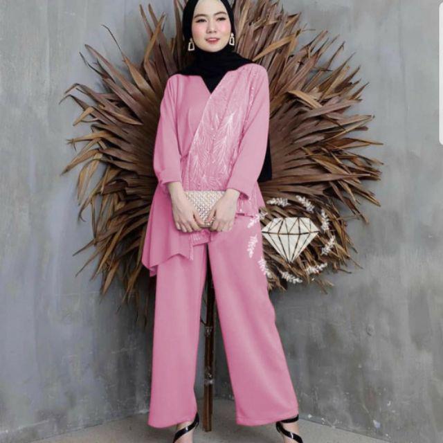 SET CELANA PELAGIO, MOSCREPE BRUKAT PREMIUM, GAMIS HIJAB MUSLIM, SETELAN-Dusty