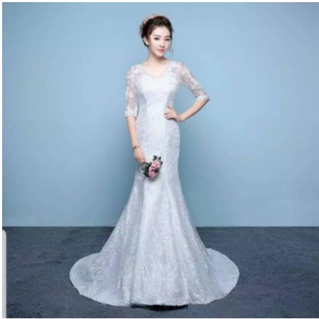 Gaun mermaid / wedding dress mermaid pernikahan ekor sexy putih wedding dress elegant