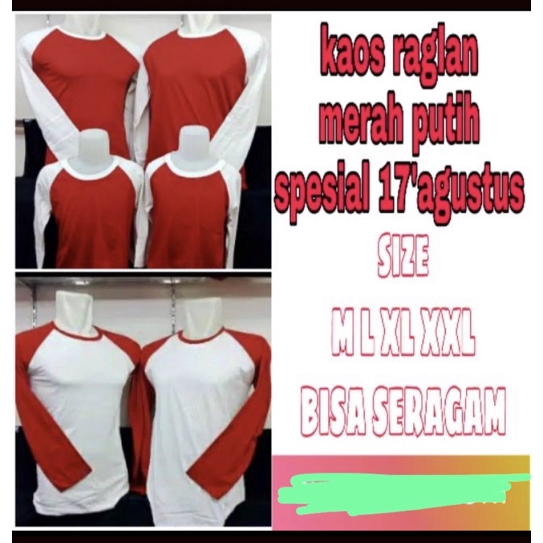 KAOS RAGLAN MERAH PUTIH-PUTIH MERAH LENGAN PANJANG READY SIZE M,L,XL,XXL