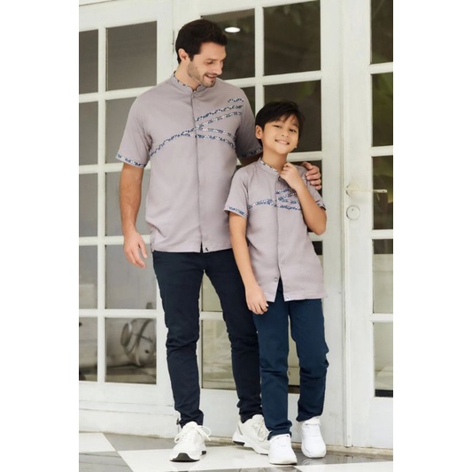 baju koko Couple ayah dan anak DARREN BATIK GREY untuk lebaran keluarga
