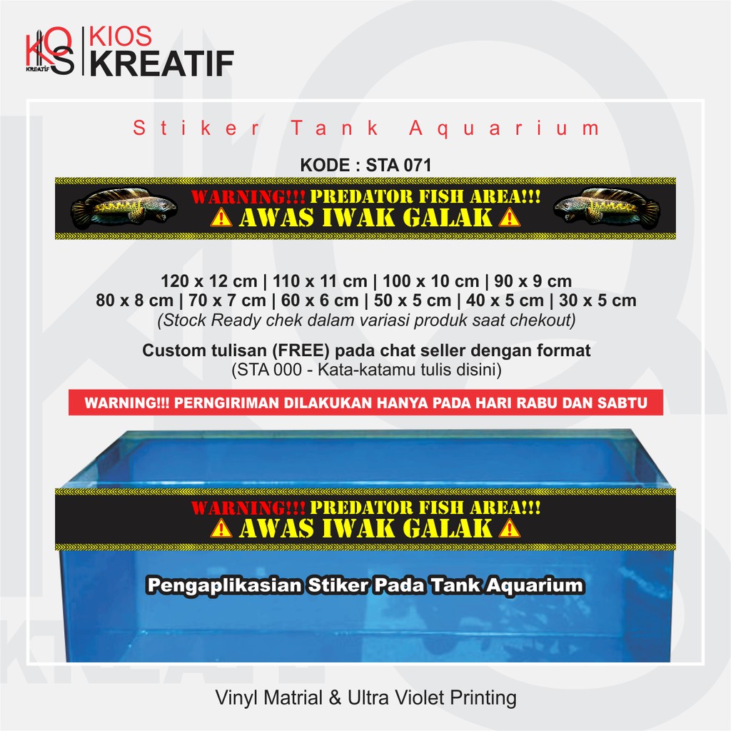 stiker tank aquarium "Warning Predator fish area Awas Iwak Galak"
