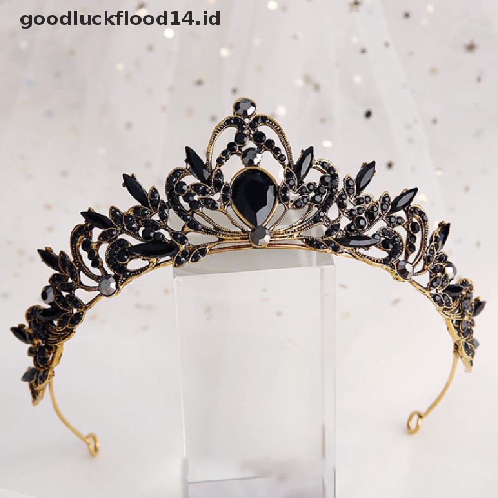 [OOID] 1pc bride retro black crystal crown queen tiara brides wedding jewelry ID