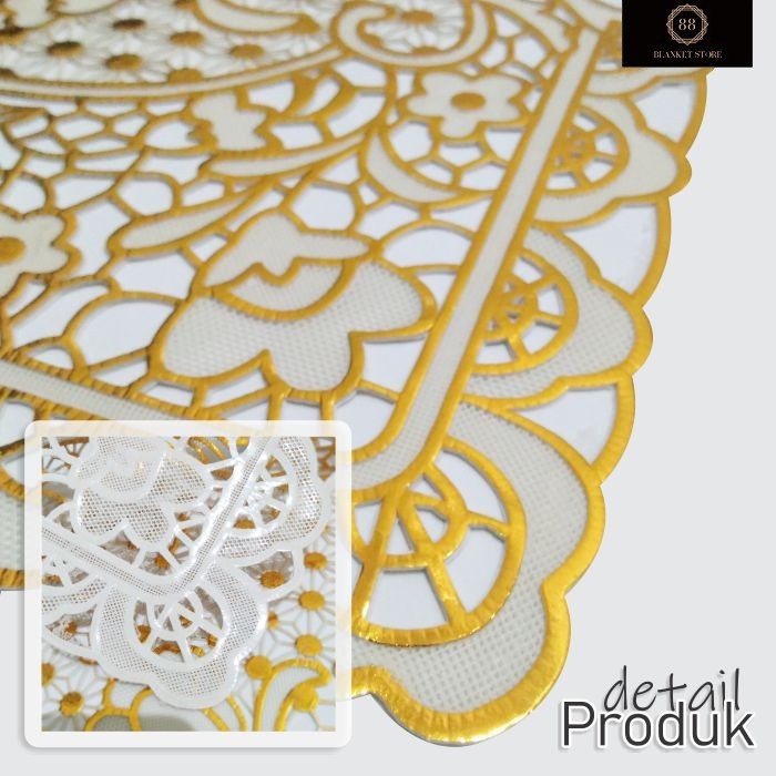 Taplak Meja Tamu Gold Silver Kotak Dan Oval Souvenir Pernikahan Table Mat Ukiran 40 x 55 cm