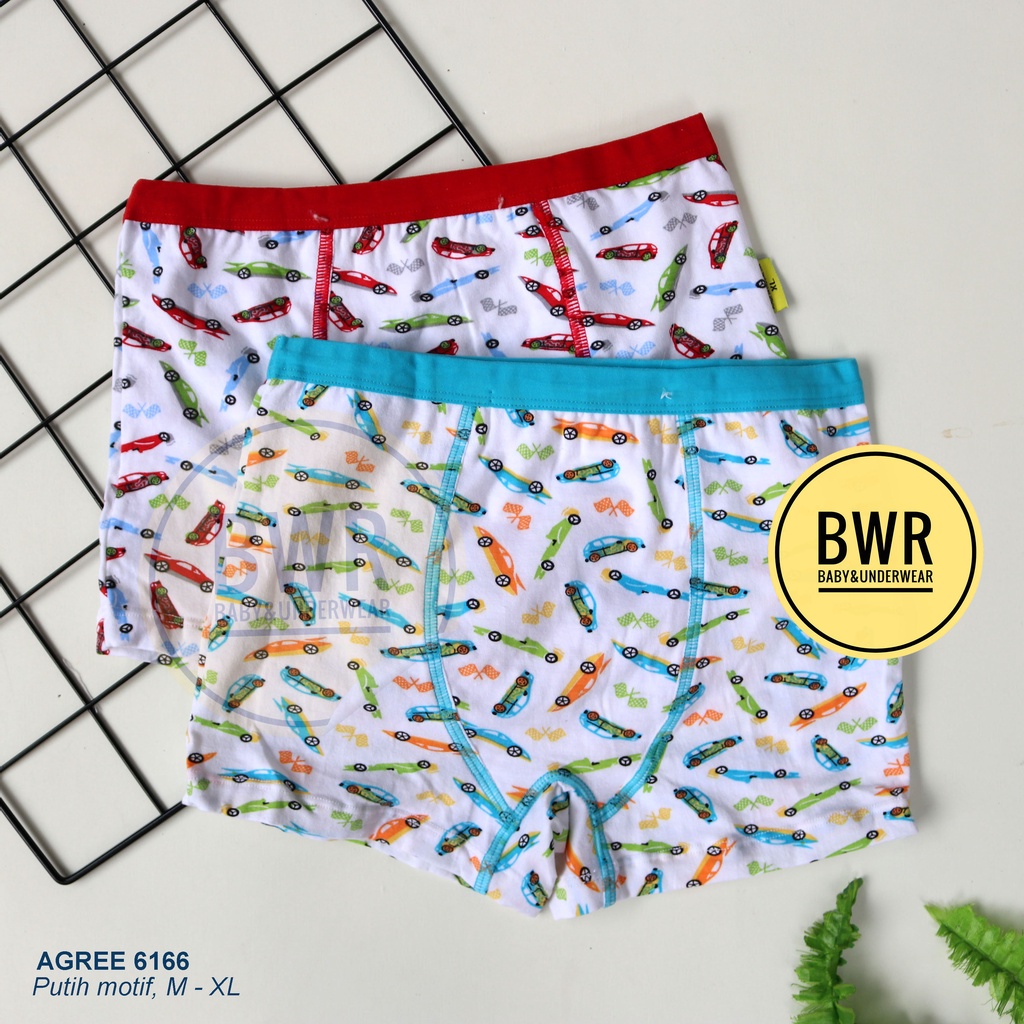 [ 2pc ] CD Boxer Anak Agree 6166 PUTIH / Celana Dalam Boxer Anak Laki Laki Putih Motif Random | Bwr