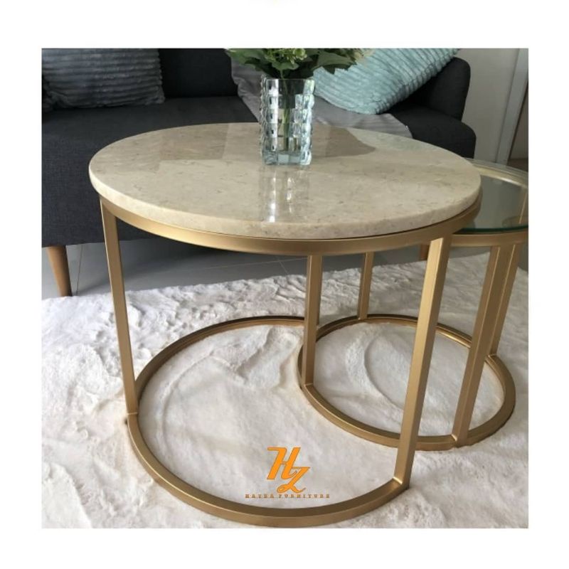 coffe table gold top marmer kombinasi kaca meja minimalis
