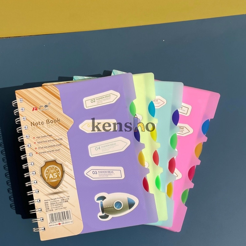 KENSHO Notebook Buku Book Catatan Spiral A5-90 Index / Pembatas / Rainbow / Warna warni