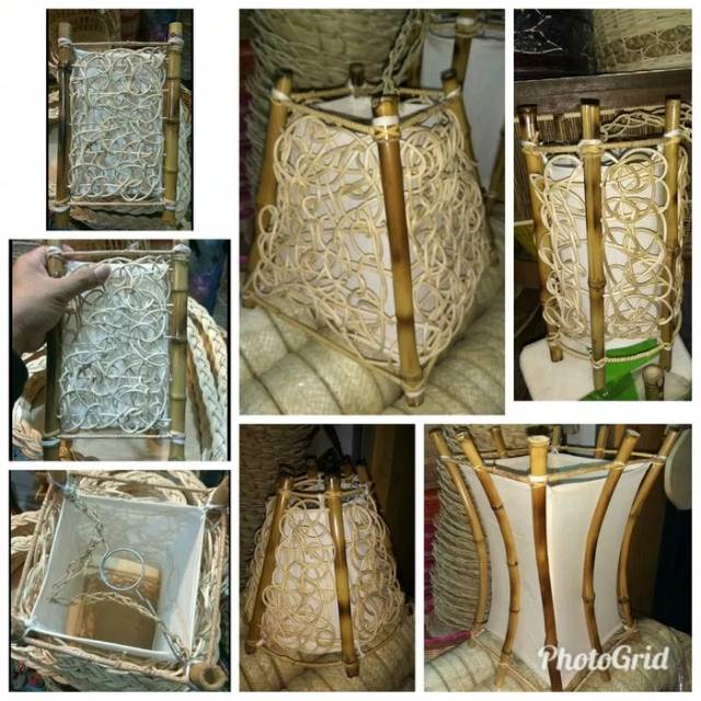 Kap lampu gantung cafe lampion rotan bambu unik