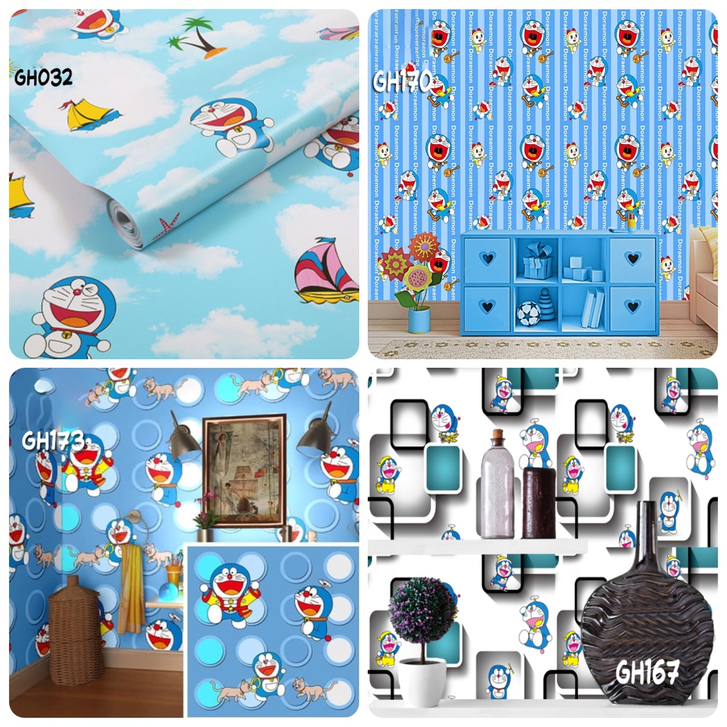 Wallpaper Dinding Stiker Motif Karakter Doraemon Stiker Dinding Wallpaper Stiker Kamar Tidur 45cm x 8m Stiker Dinding Aesthetic
